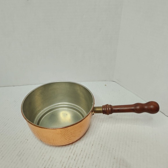 BONGUSTO Copper Sauce Pan/Pot Lid ITALY 7" Dia Covered Cooking TinLined VTG Wood - Picture 7 of 16